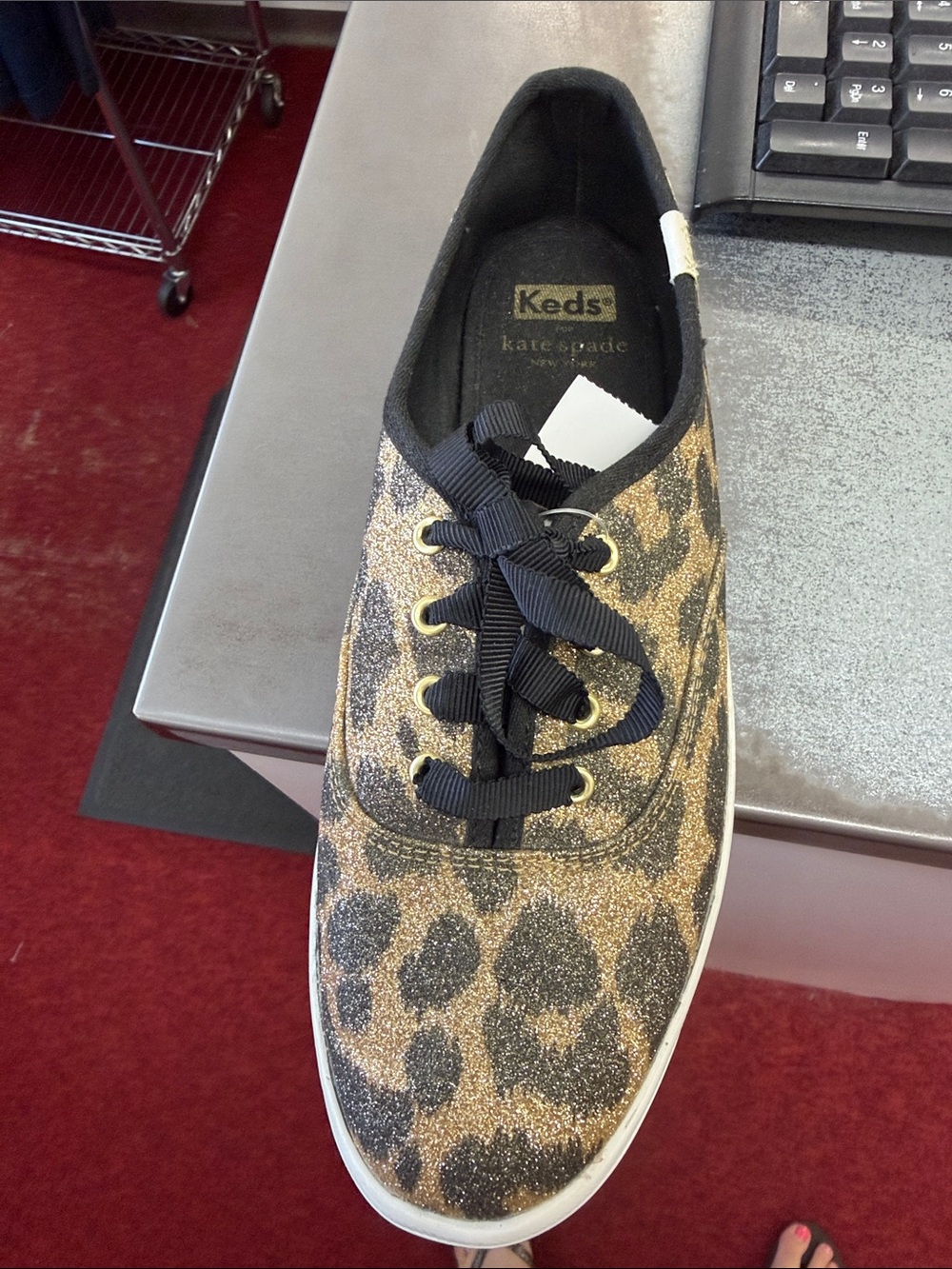 kate spade Glitter Leopard Print Sneaker in Gold and Black